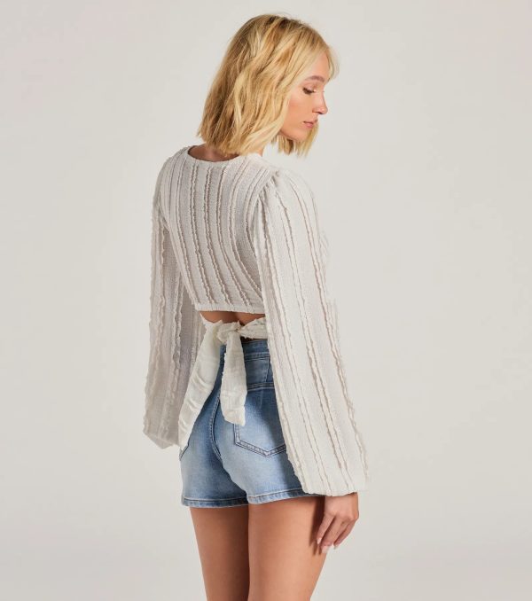 Romance Awaits Long Sleeve Ruffle Lace Trim Crop Top - Image 2