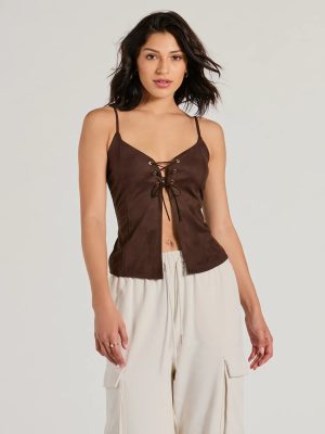 Treasured Trend Lace-Up Slit Crop Tank Top
