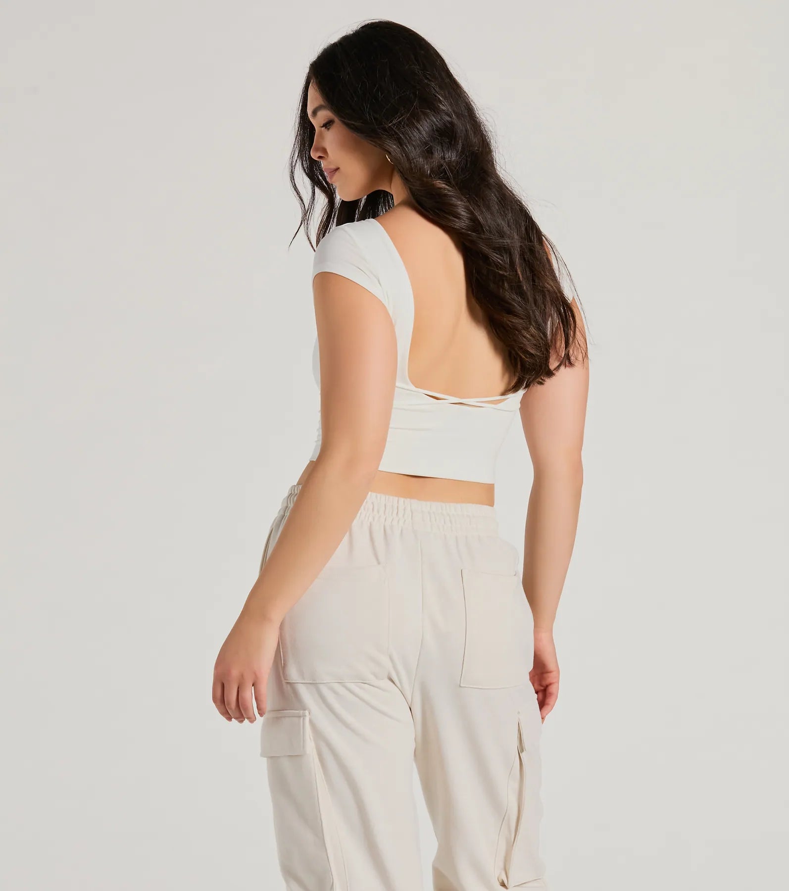 Back It Up Short Sleeve Strappy Crop Top - Image 6
