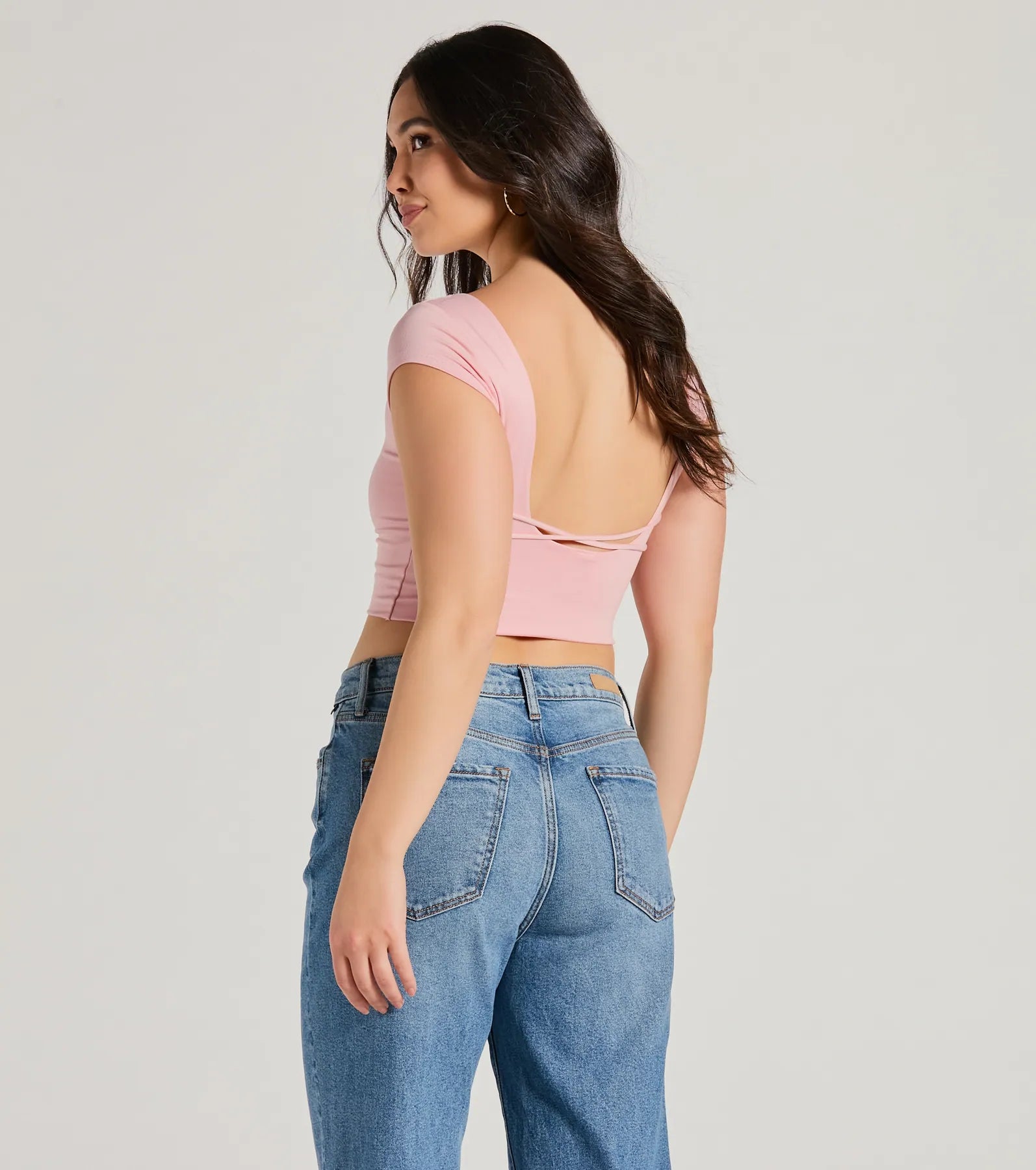 Back It Up Short Sleeve Strappy Crop Top - Image 2
