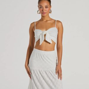 Vibe Of Summer Tie Front Eyelet Crop Top