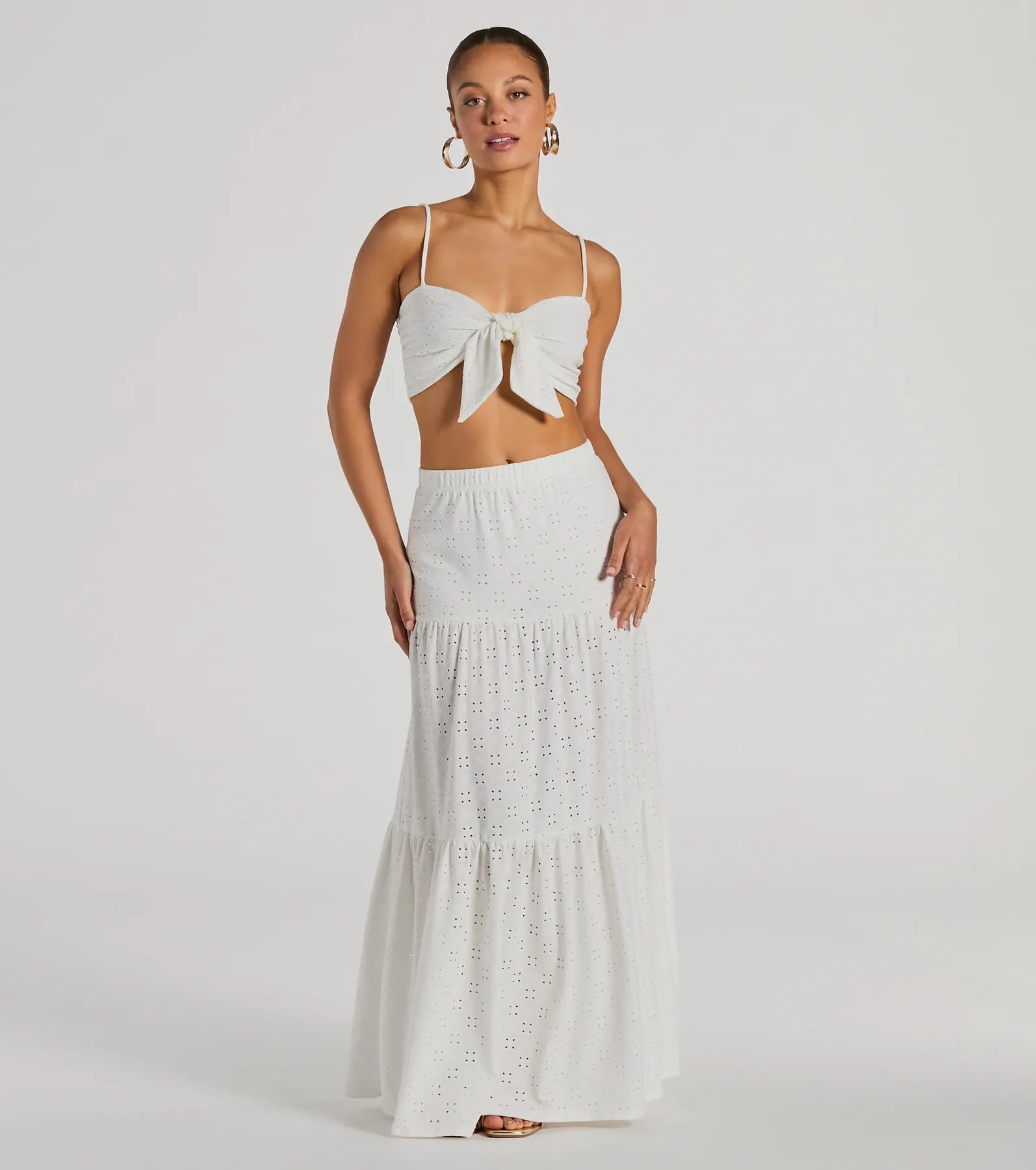 Vibe Of Summer Tie Front Eyelet Crop Top - Image 4
