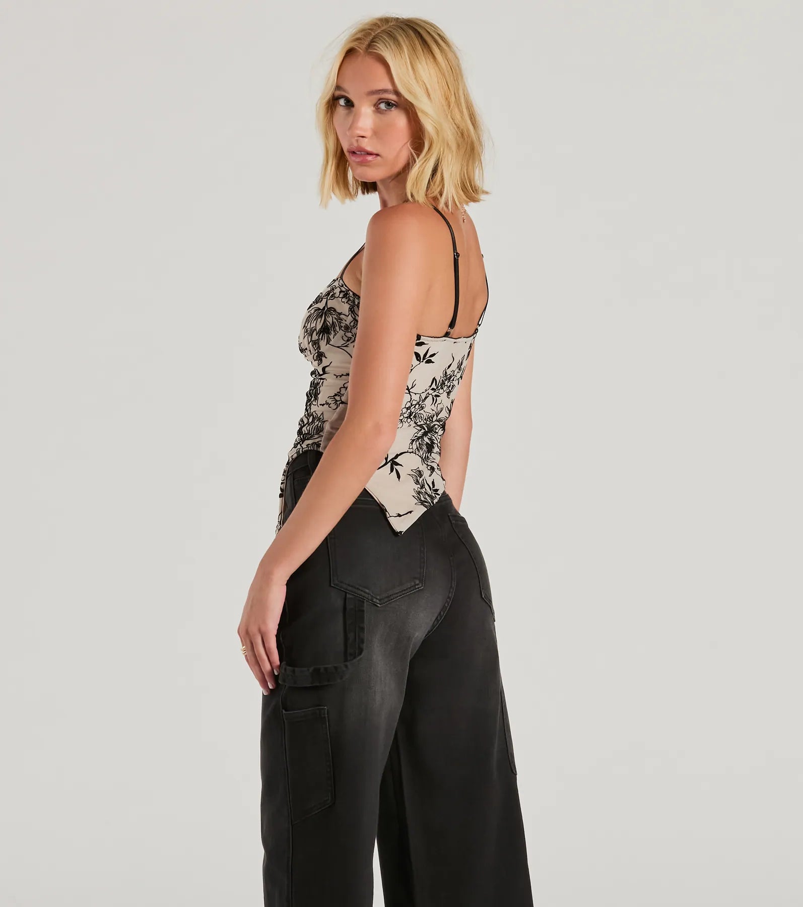 Bring The Romance Flocked Velvet Floral Crop Top - Image 2