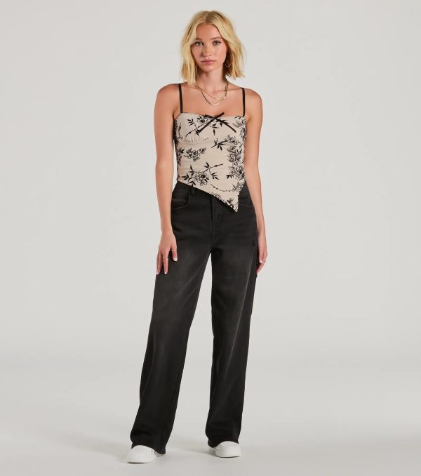 Bring The Romance Flocked Velvet Floral Crop Top - Image 3