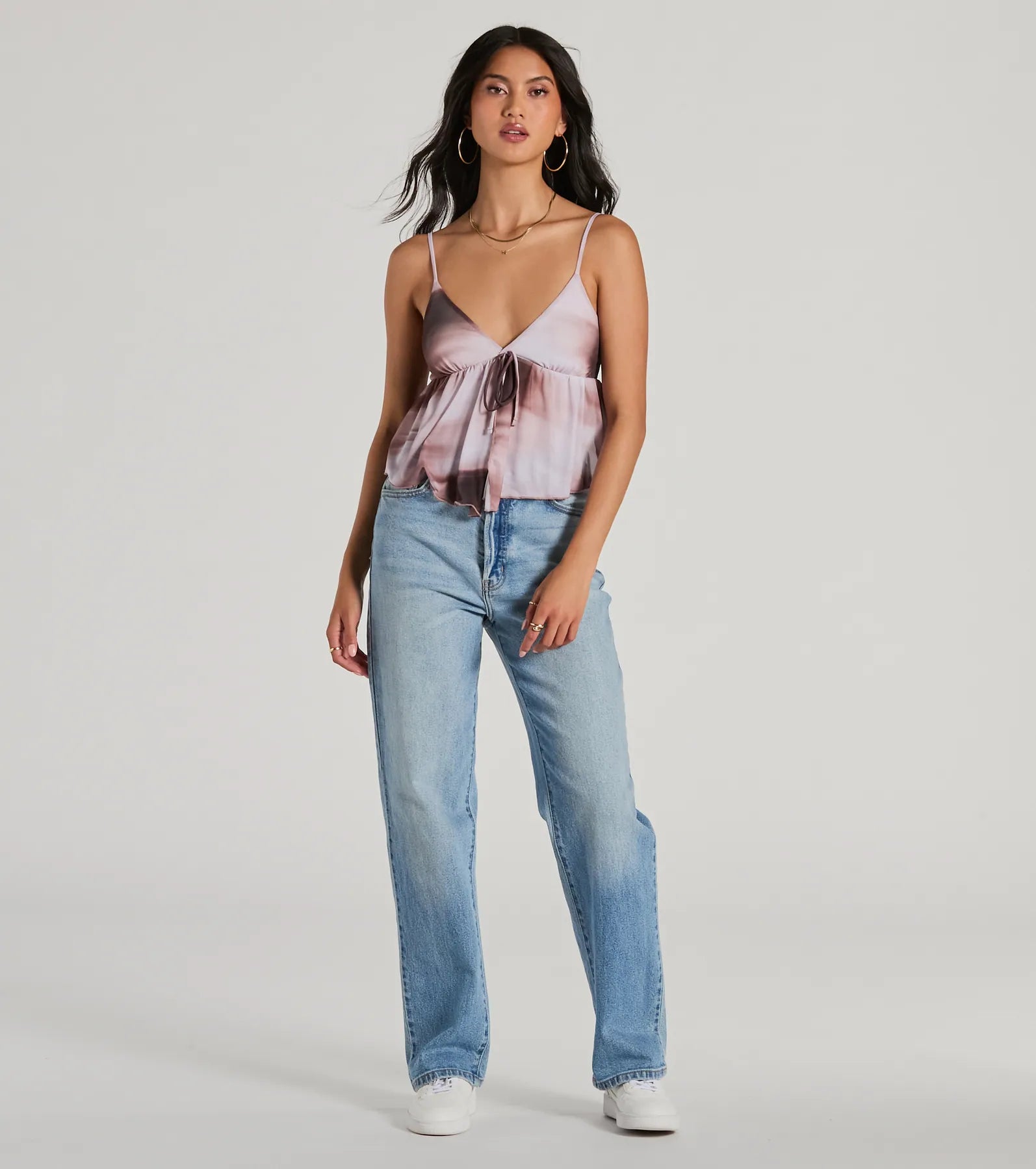Feeling Playful V-Neck Abstract Babydoll Crop Top - Image 3