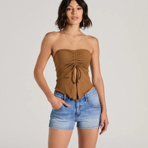 Hit The City Strapless Slit Crop Top