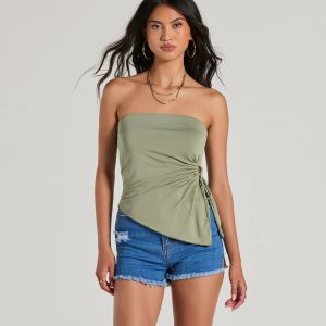 Unique Addition Strapless Cut Out Tube Crop Top