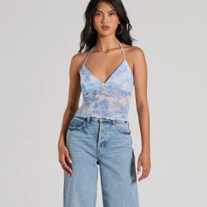 Scenic Route V-Neck Halter Mesh Crop Top