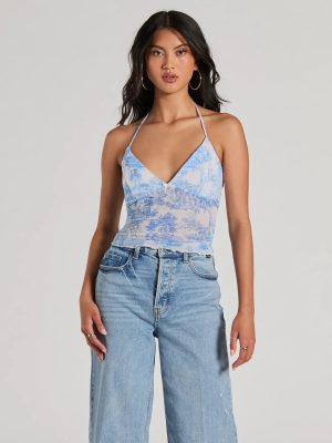 Scenic Route V-Neck Halter Mesh Crop Top