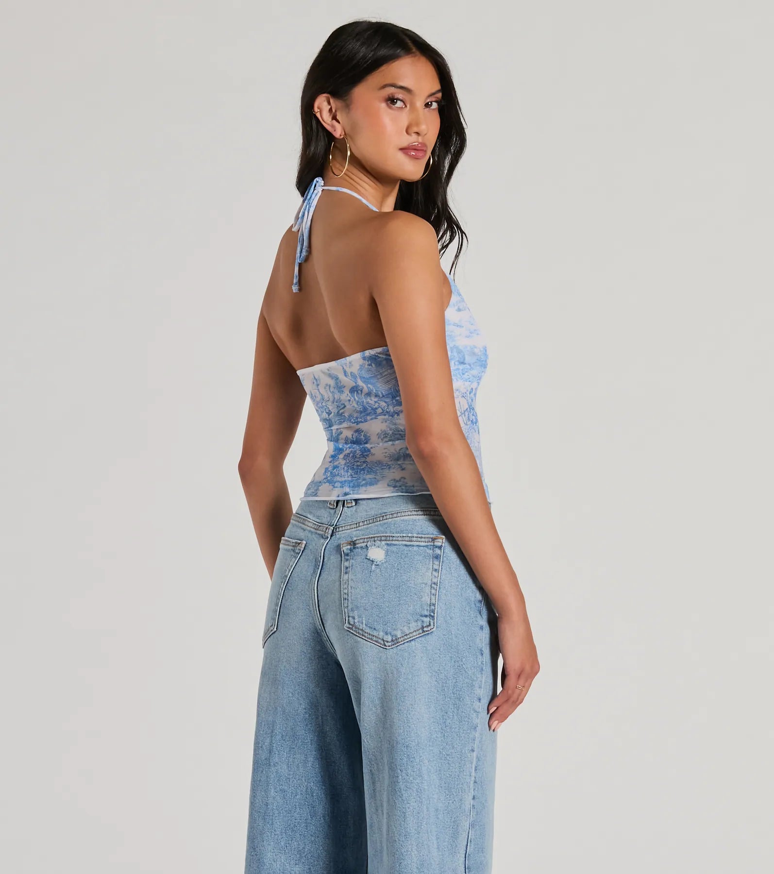 Scenic Route V-Neck Halter Mesh Crop Top - Image 2