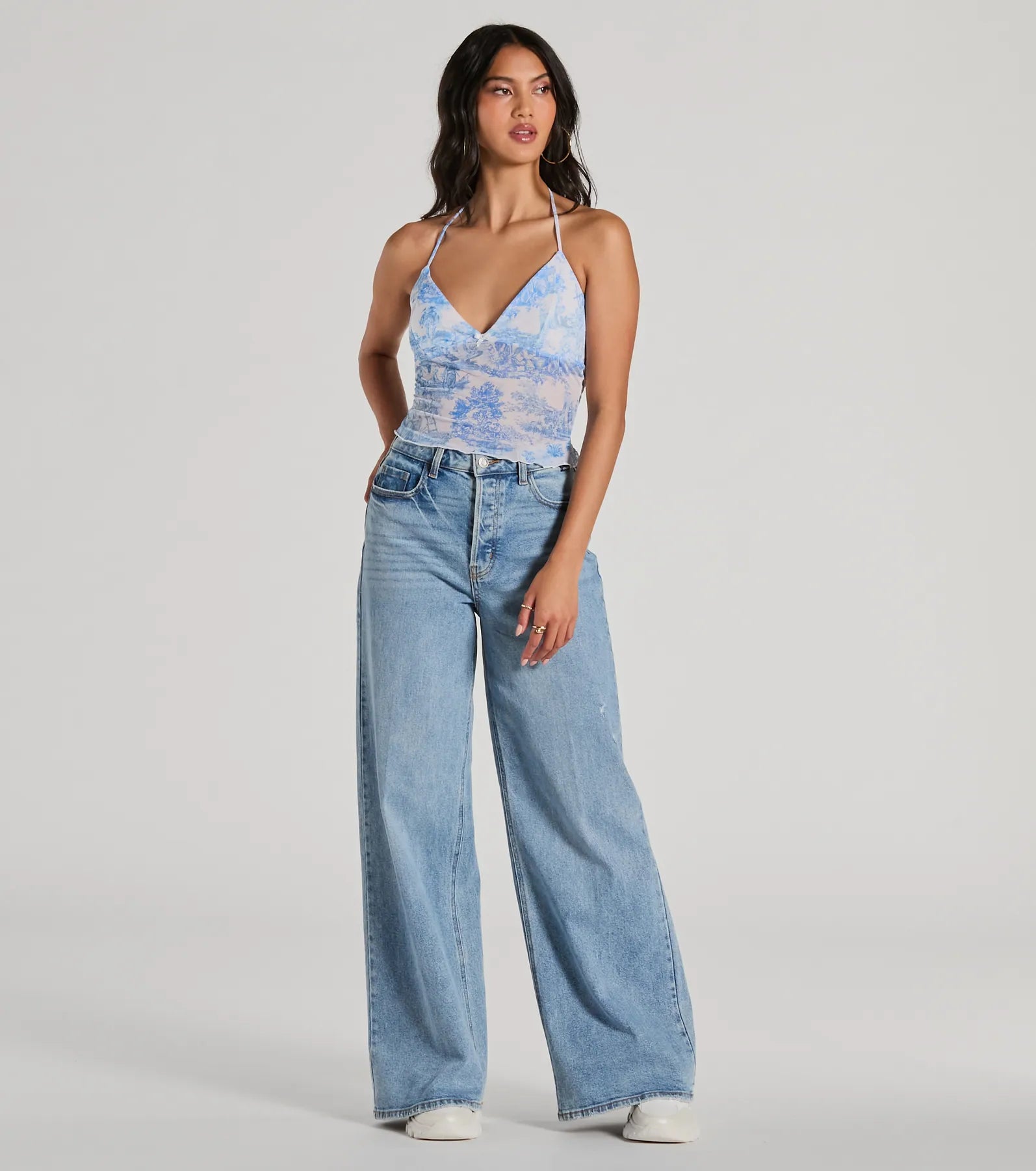 Scenic Route V-Neck Halter Mesh Crop Top - Image 3