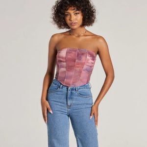 Keep It Alluring Abstract Mesh Strapless Bustier Top