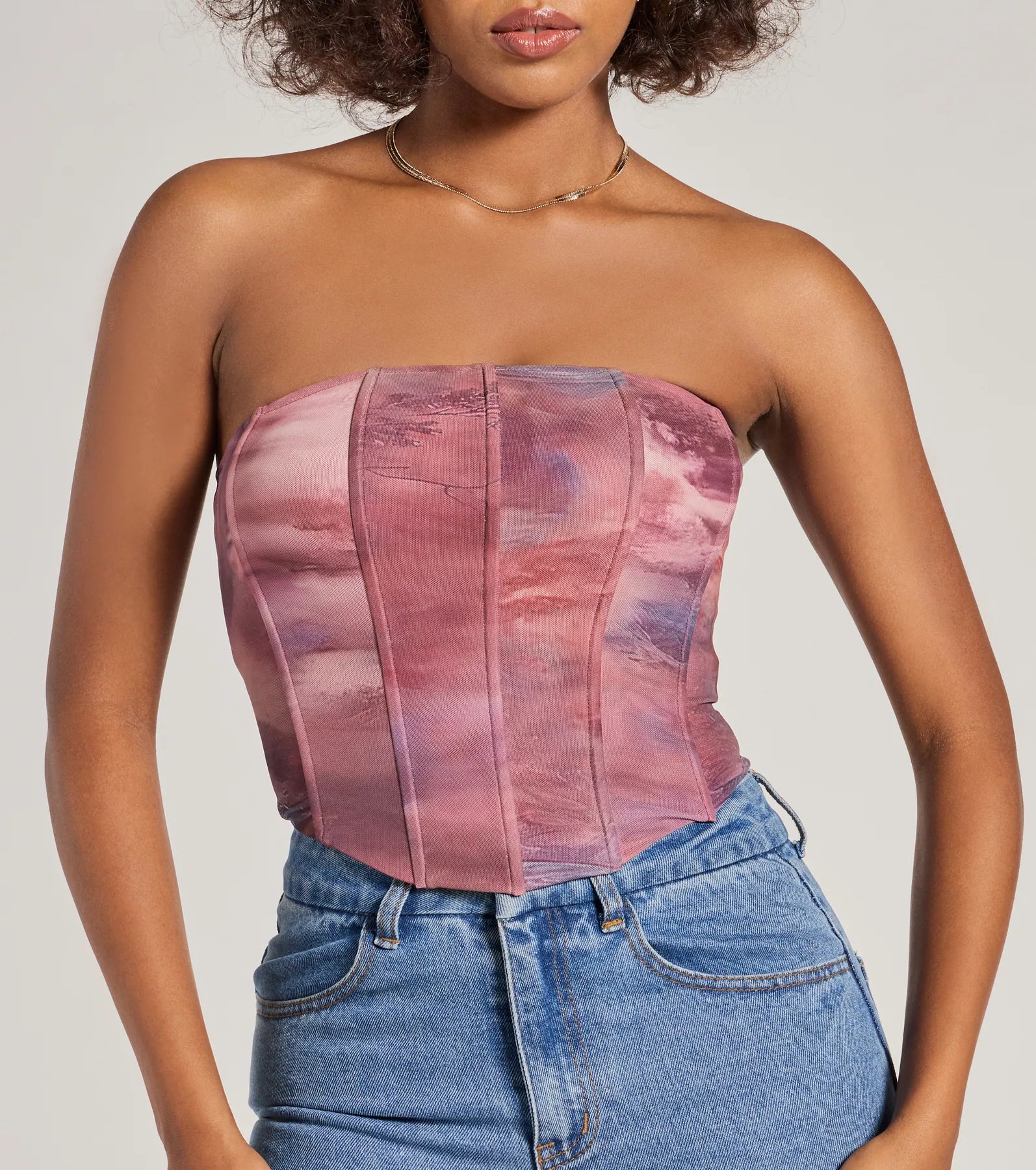 Keep It Alluring Abstract Mesh Strapless Bustier Top - Image 4