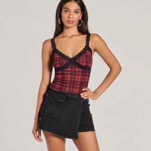 Check Me Out Lace Trim Plaid Crop Top