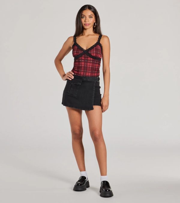 Check Me Out Lace Trim Plaid Crop Top - Image 3