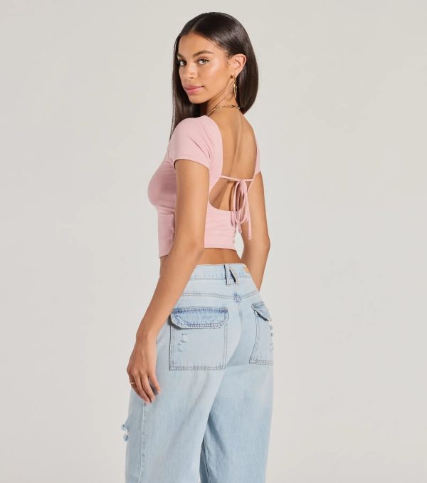 The View And You Short Sleeve Tie Back Crop Top - Image 6