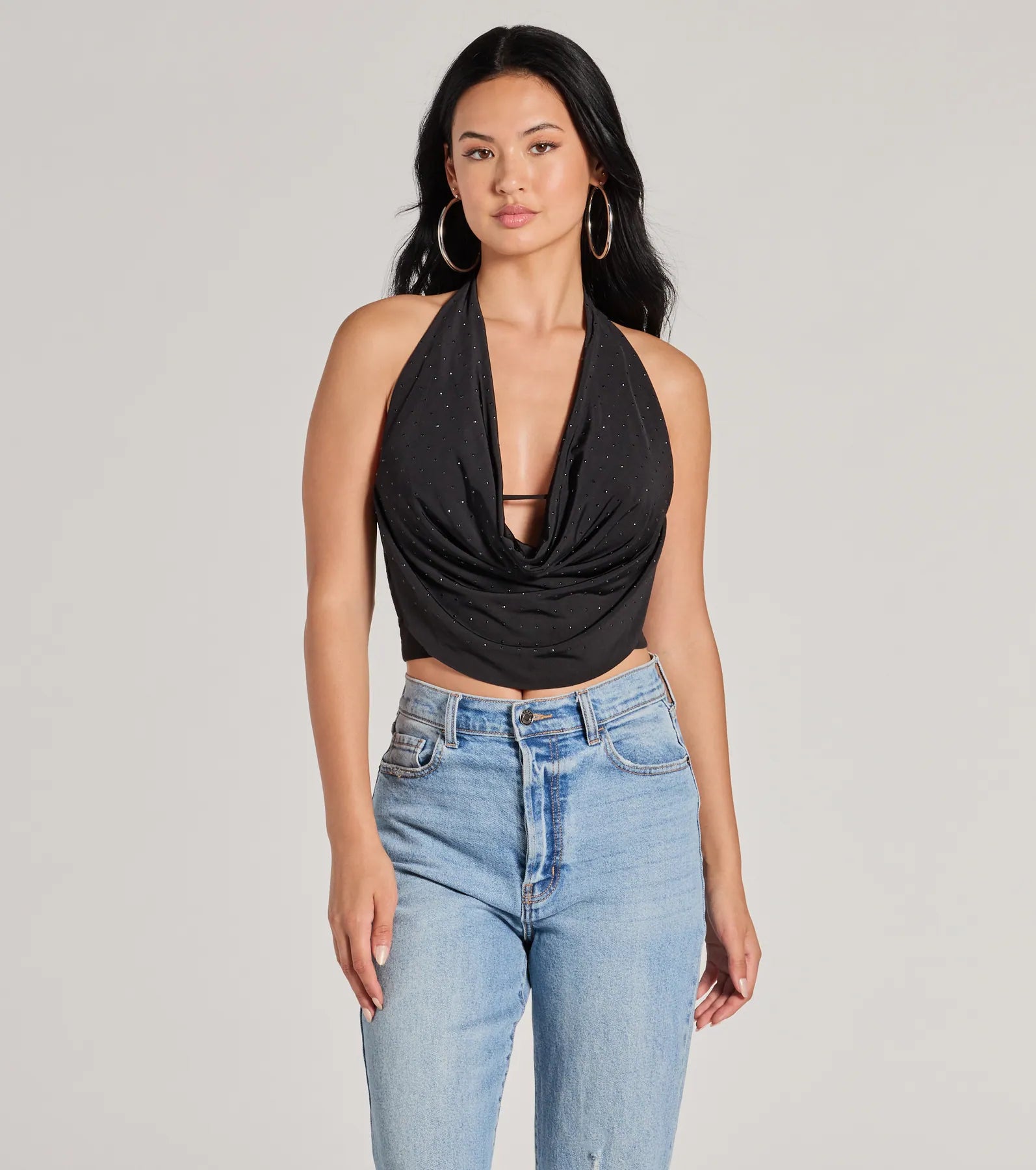 Sultry Flair Rhinestone Knit Halter Crop Top - Image 5