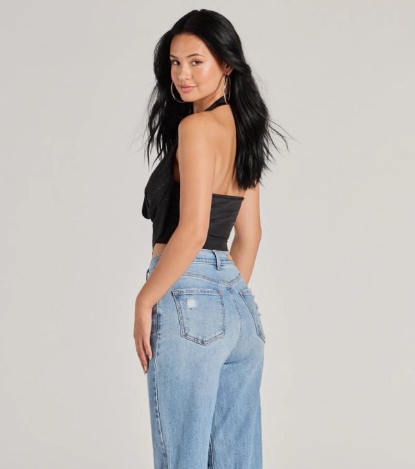 Sultry Flair Rhinestone Knit Halter Crop Top - Image 6