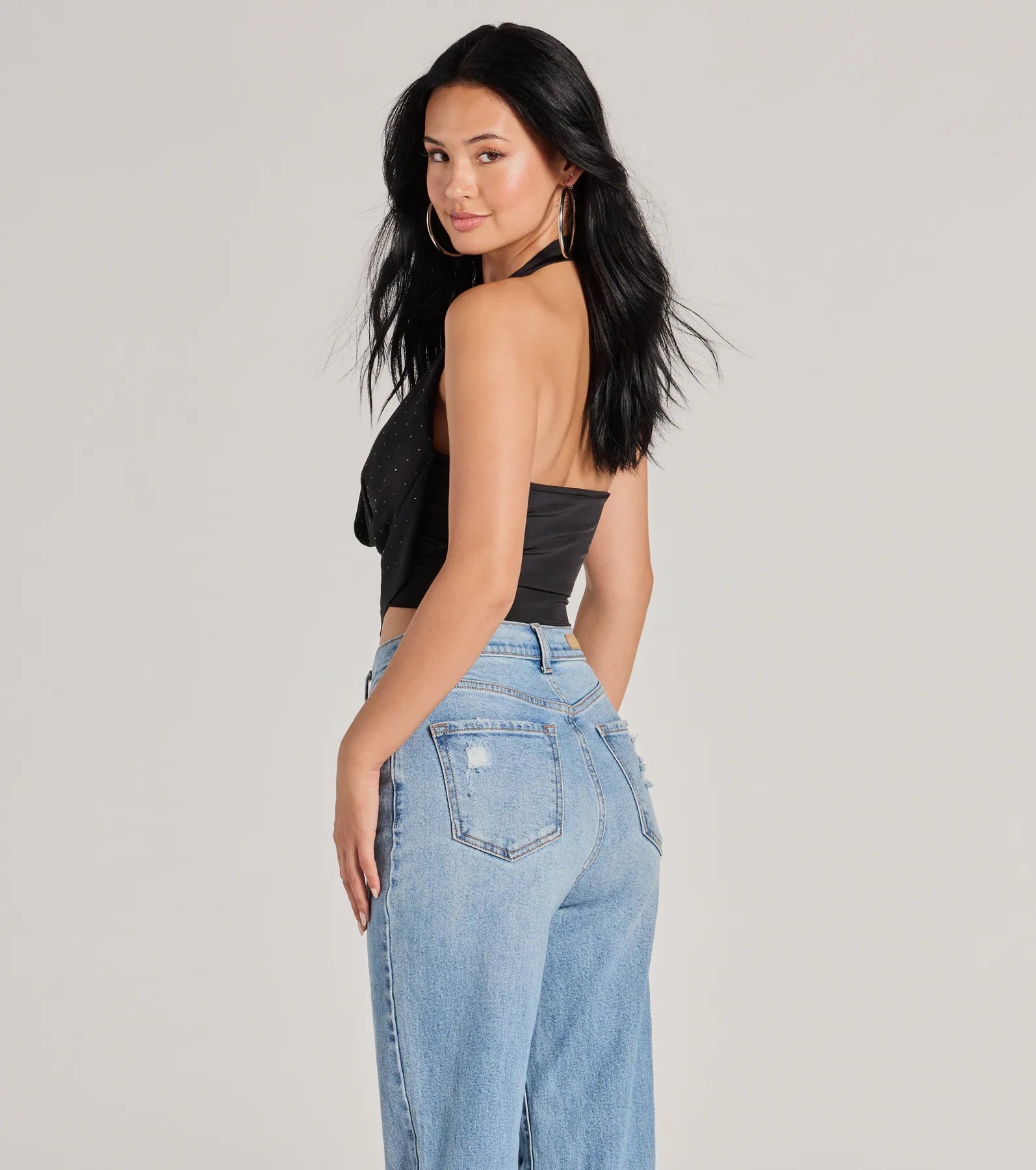 Sultry Flair Rhinestone Knit Halter Crop Top - Image 6