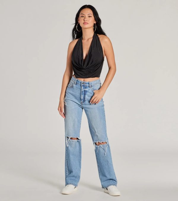 Sultry Flair Rhinestone Knit Halter Crop Top - Image 7