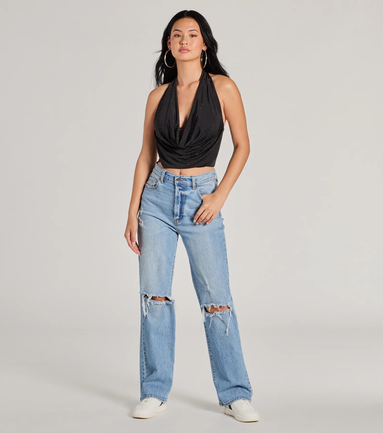 Sultry Flair Rhinestone Knit Halter Crop Top - Image 7
