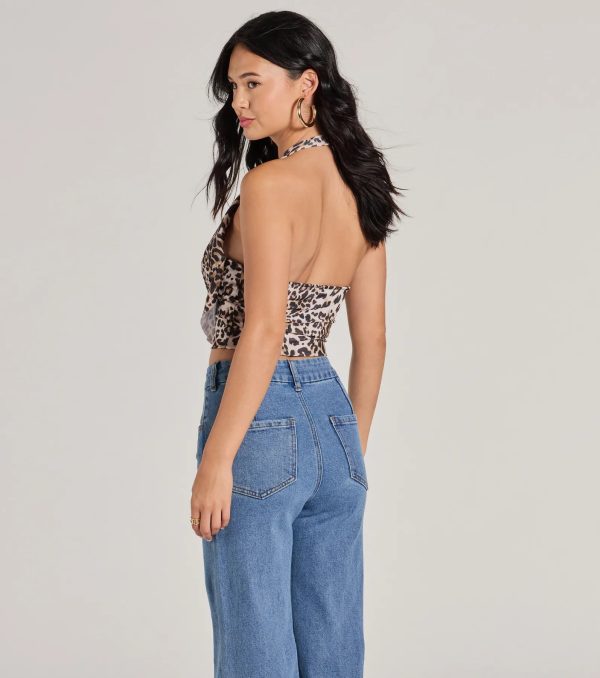 Prowlin Around Cowl Halter Leopard Crop Top - Image 2