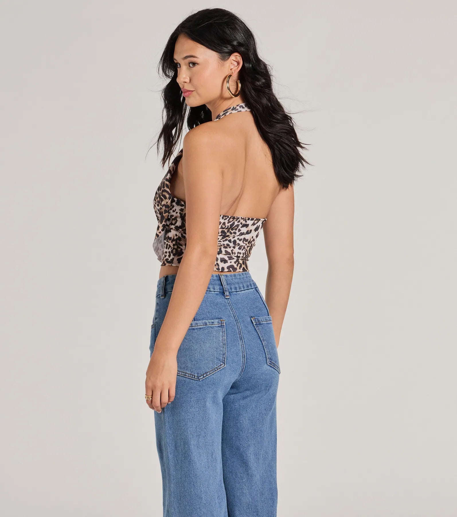 Prowlin Around Cowl Halter Leopard Crop Top - Image 2
