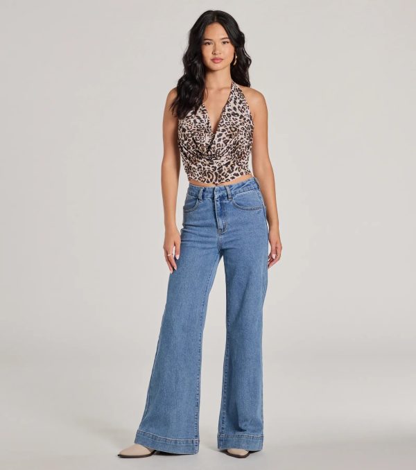 Prowlin Around Cowl Halter Leopard Crop Top - Image 3