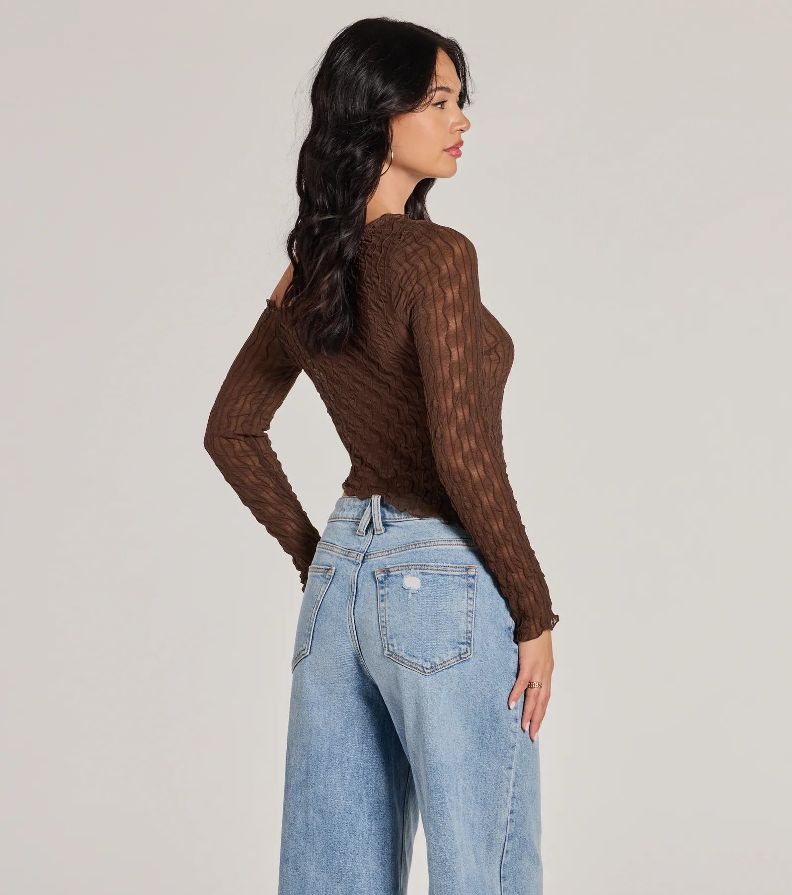 Trend Allure Long Sleeve Asymmetrical Crop Top - Image 2
