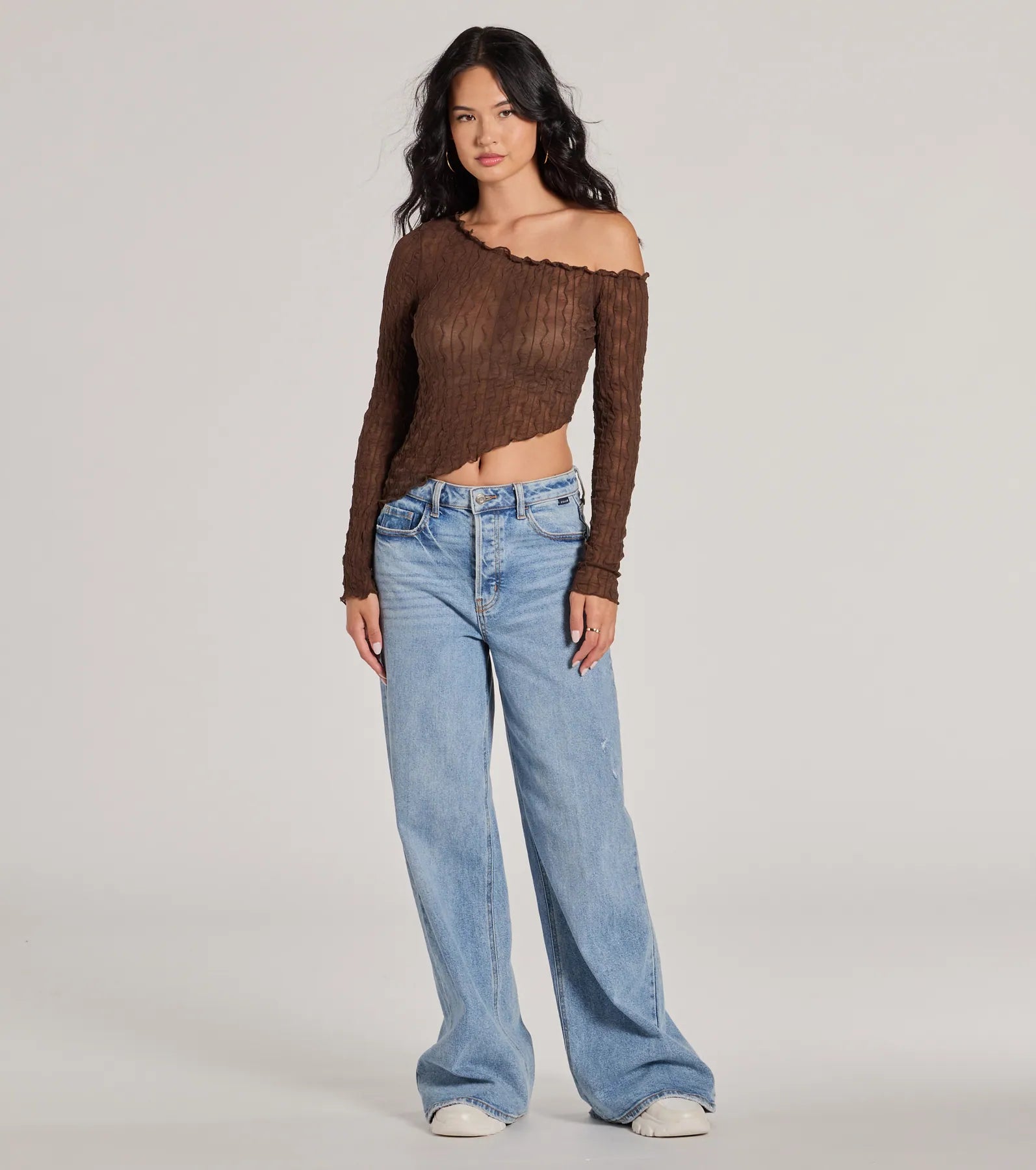 Trend Allure Long Sleeve Asymmetrical Crop Top - Image 3