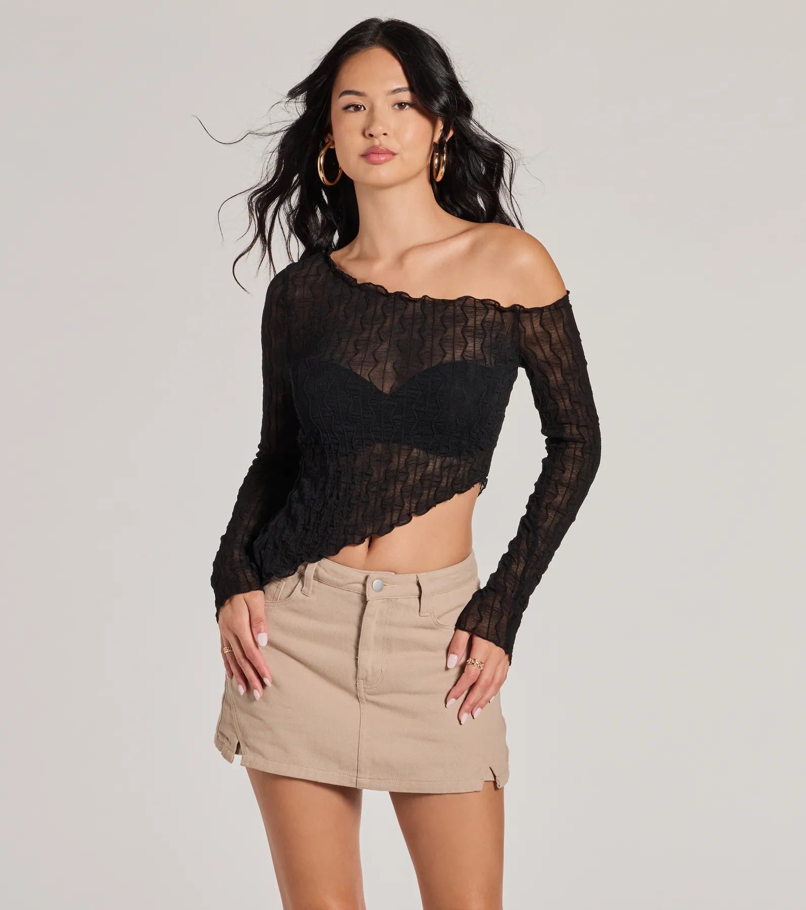 Trend Allure Long Sleeve Asymmetrical Crop Top - Image 5