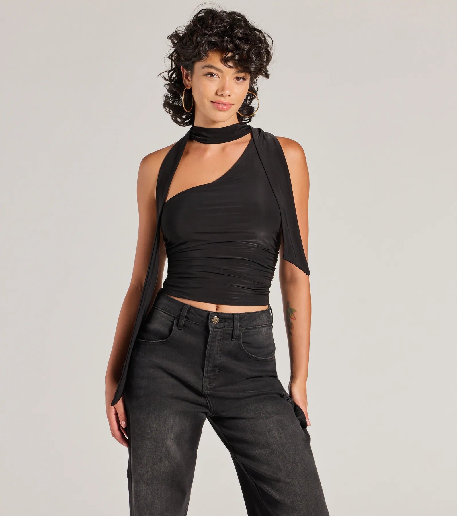 It-Girl Style One-Shoulder Neck Tie Knit Top - Image 6