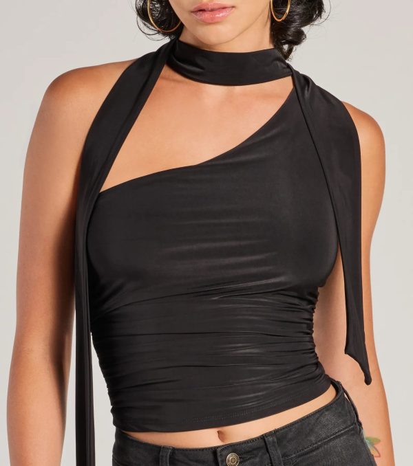 It-Girl Style One-Shoulder Neck Tie Knit Top - Image 9