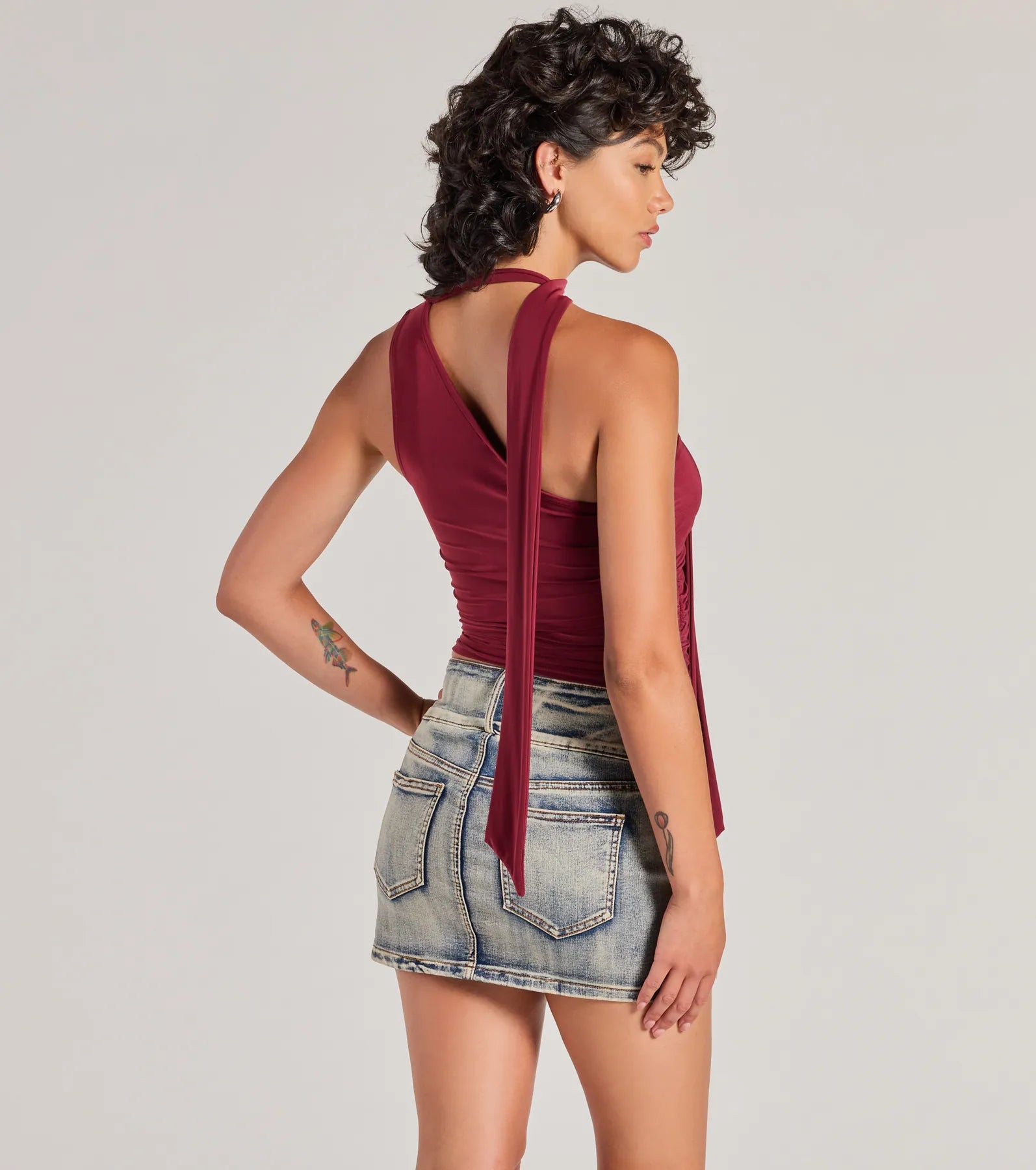 It-Girl Style One-Shoulder Neck Tie Knit Top - Image 2