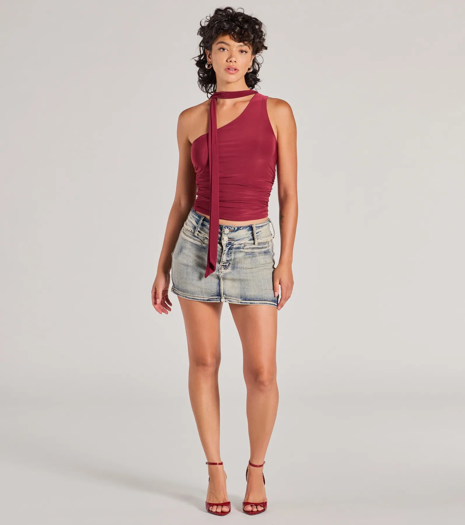 It-Girl Style One-Shoulder Neck Tie Knit Top - Image 3