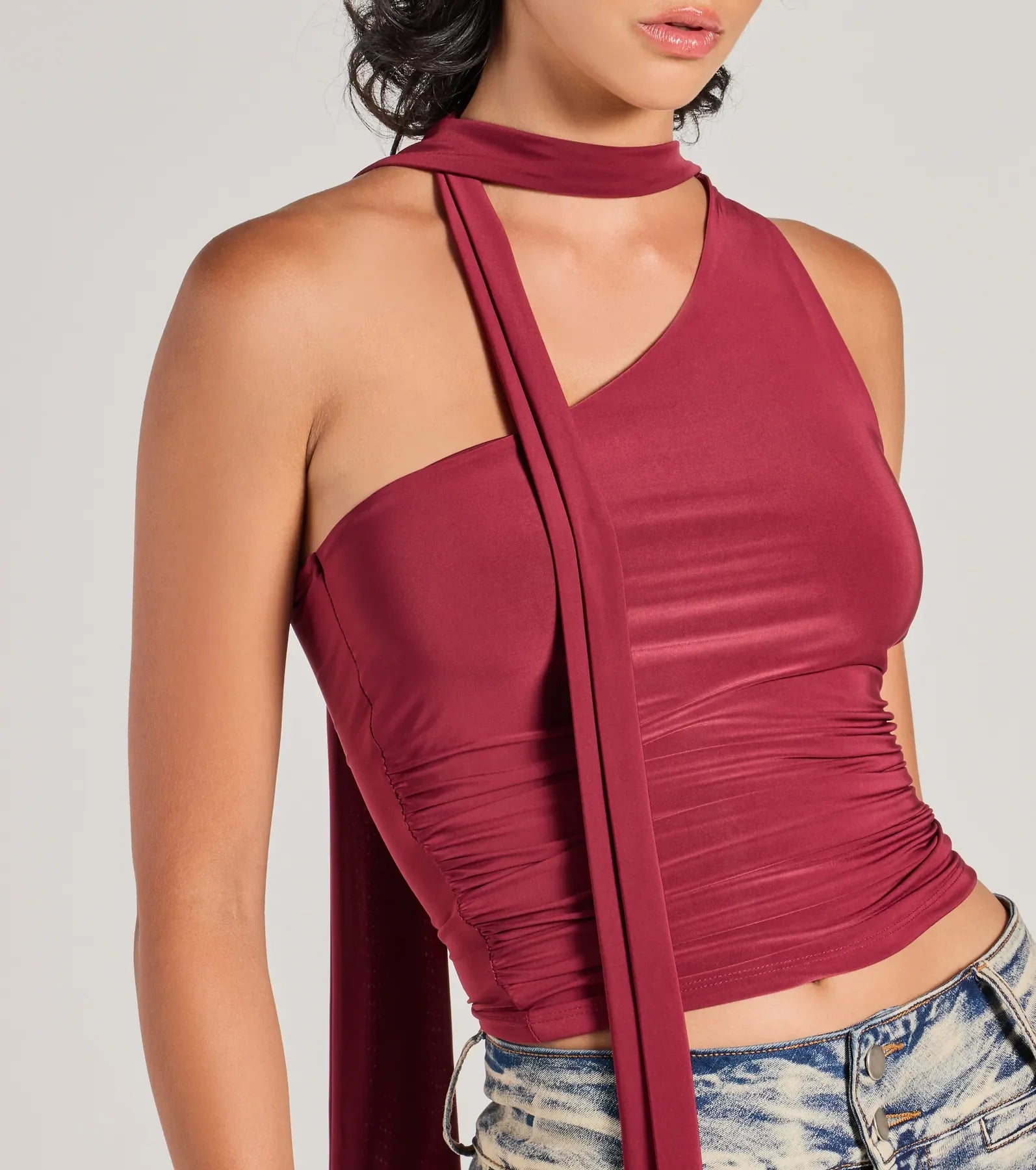 It-Girl Style One-Shoulder Neck Tie Knit Top - Image 4