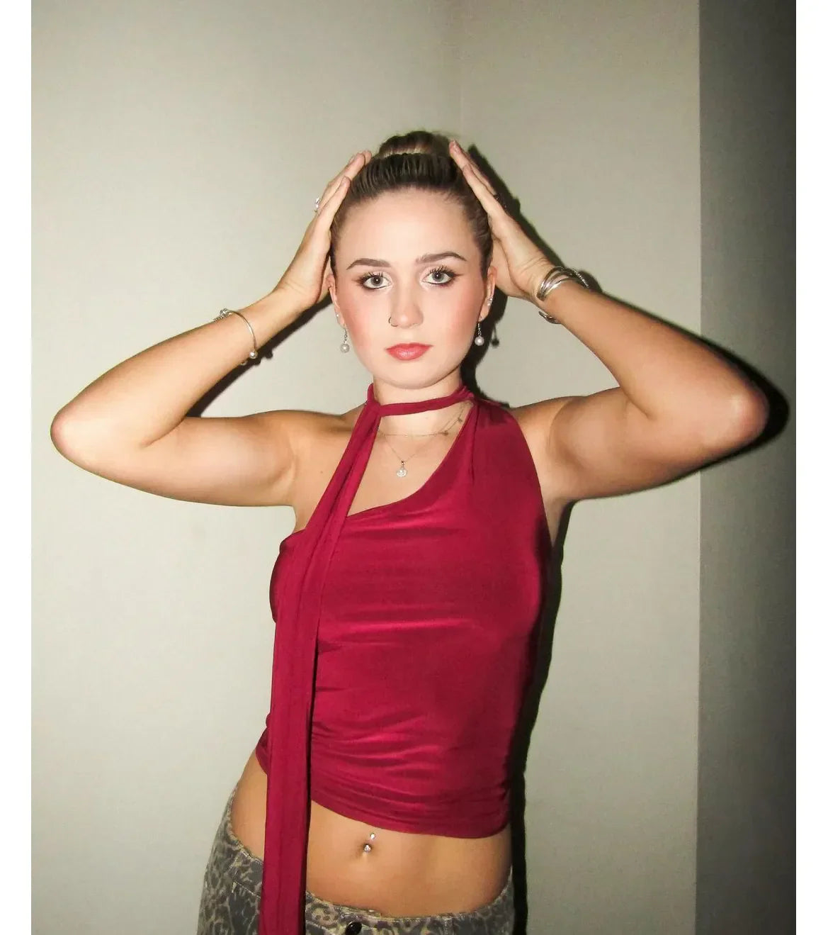 It-Girl Style One-Shoulder Neck Tie Knit Top - Image 5