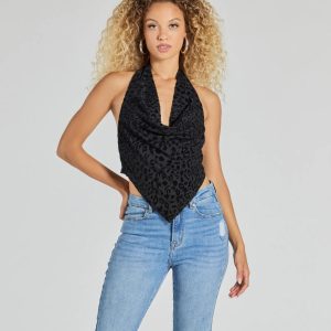 Alluring Flocked Leopard Print Halter Top