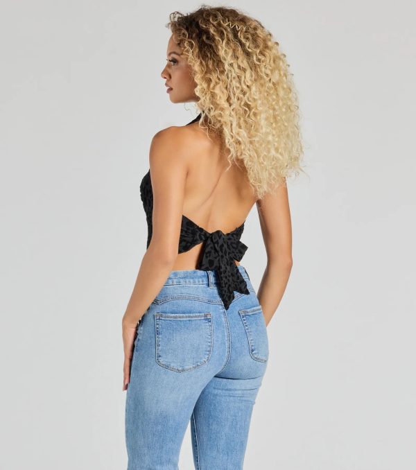 Alluring Flocked Leopard Print Halter Top - Image 2