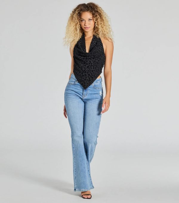 Alluring Flocked Leopard Print Halter Top - Image 3