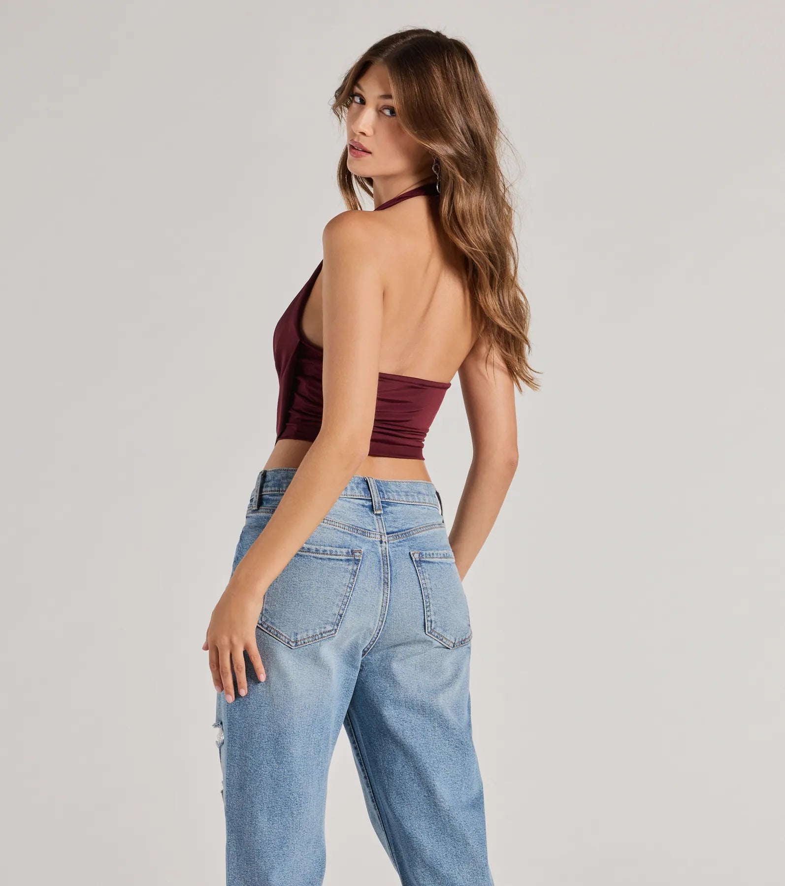 Take The Plunge Sleeveless Halter Crop Top - Image 7