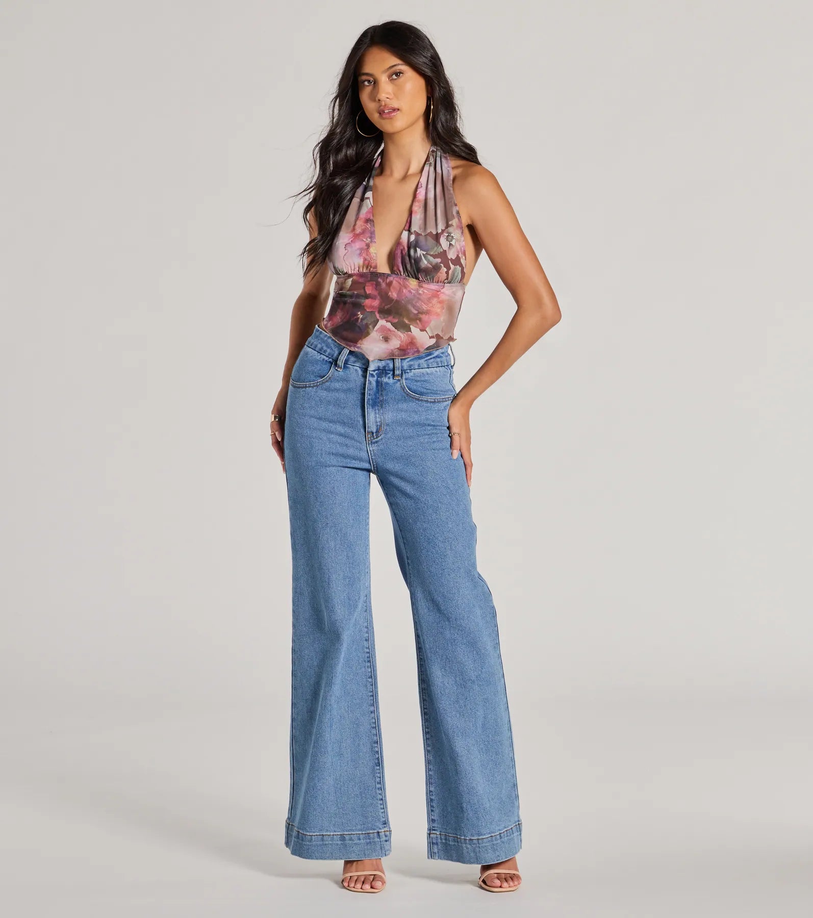 Sultry Impact Halter Abstract Floral Crop Top - Image 3