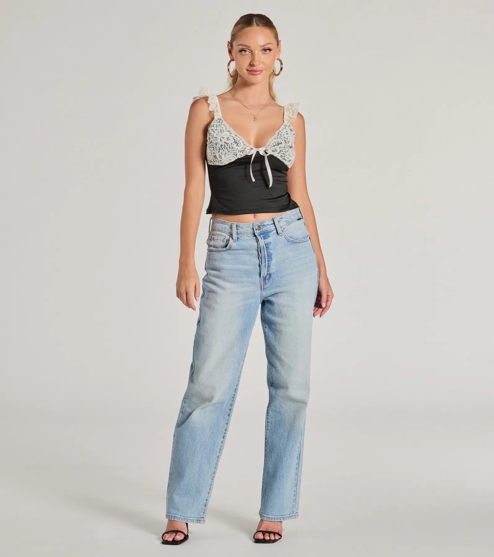 Effortlessly Pretty Lace And Knit Sleeveless Top - Image 3