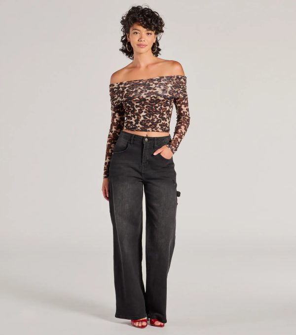 Trendy Chic Leopard Print Mesh Off-The-Shoulder Top - Image 3
