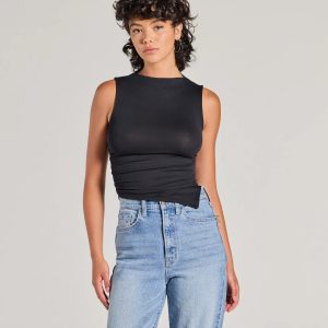 Stylish Basic Sleeveless Mock Neck Crop Top