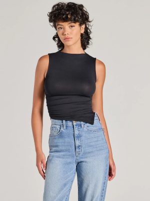 Stylish Basic Sleeveless Mock Neck Crop Top