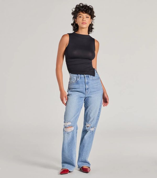 Stylish Basic Sleeveless Mock Neck Crop Top - Image 3