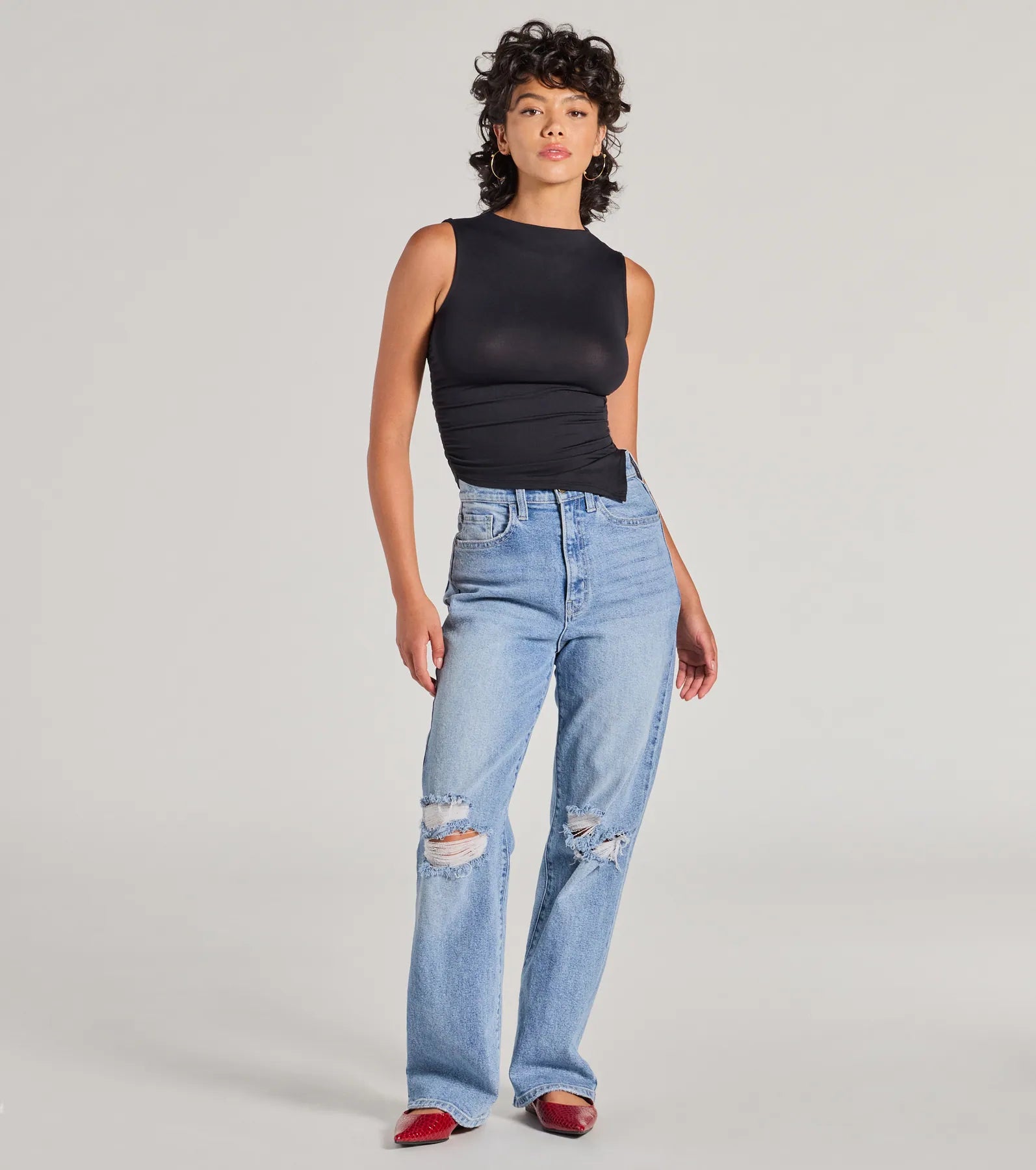 Stylish Basic Sleeveless Mock Neck Crop Top - Image 3