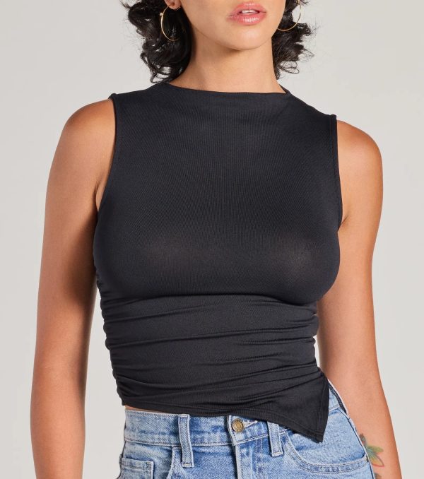 Stylish Basic Sleeveless Mock Neck Crop Top - Image 4
