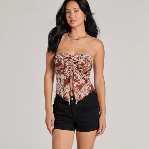 Paisley Babe Strapless Slit Crop Top